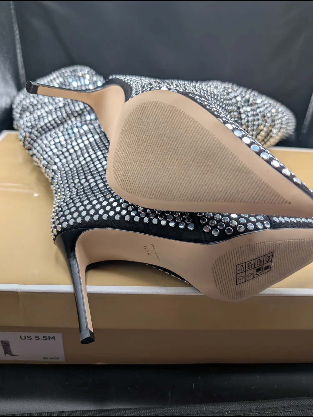 Michael Kors Silver Crystal-Studded Over-the-Knee Stiletto Boots